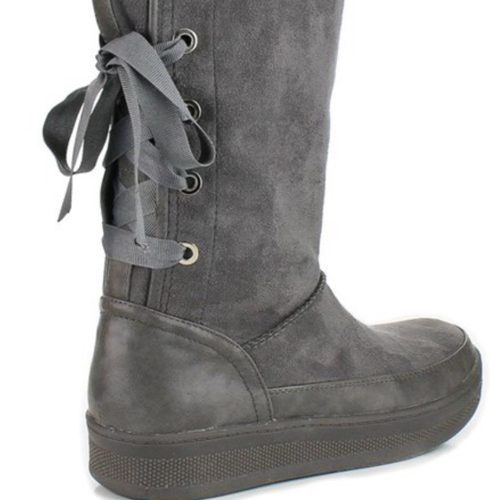 5⭐️GREY BACK LACE UP FUR LINING BOOTS- Shoe - Picture 3 of 3